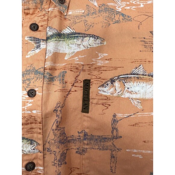 Magellan Sportswear Mens‎ XL Orange Fish & Lure Graphics Button Down Shirt - Picture 6 of 10